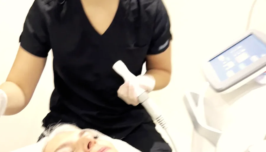 A skin treatment in progress in a treatment room at The Hampton Clinic, Bristol